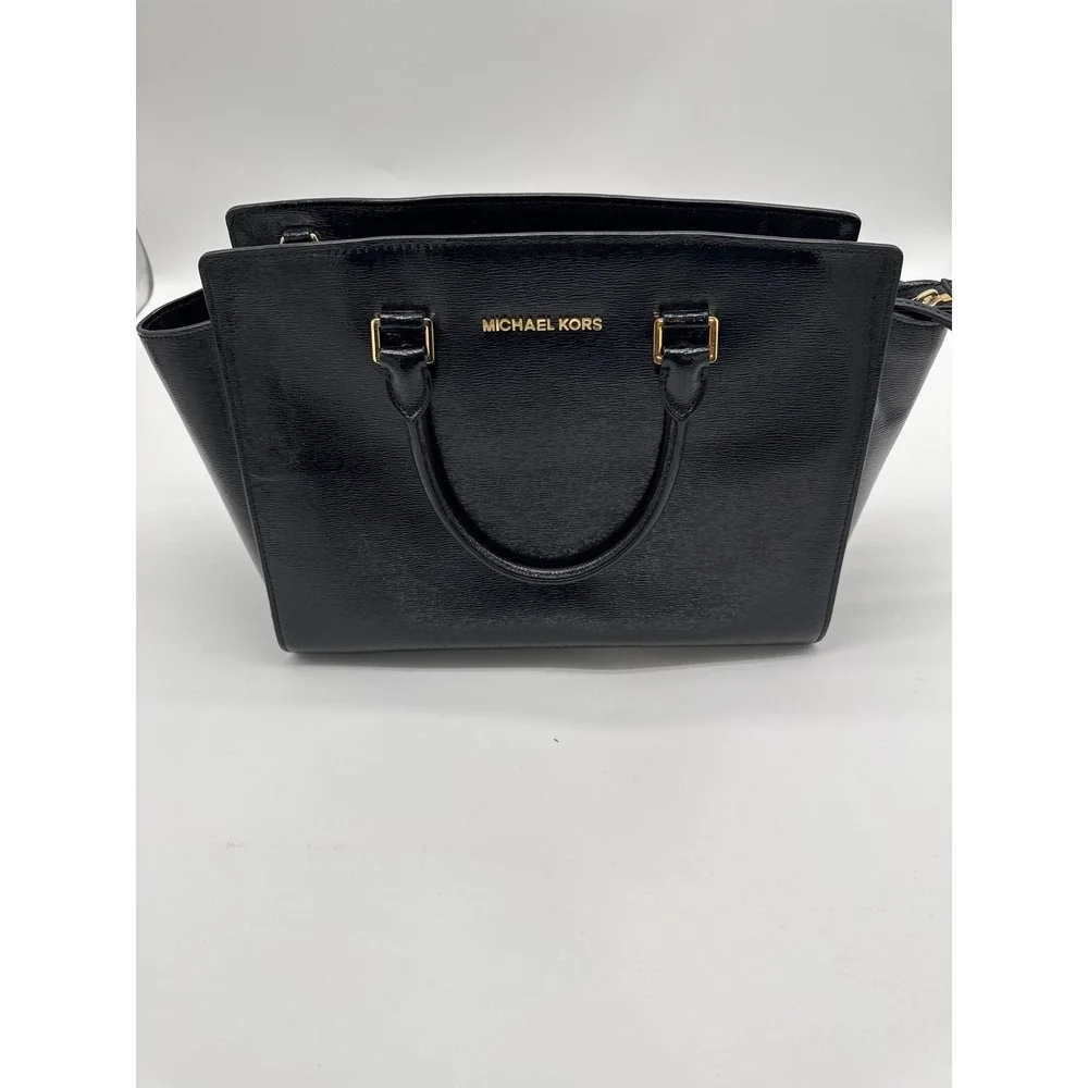 Michael Kors Selma‎ Leather Satchel Bag - Shiny Black, no shoulder stap